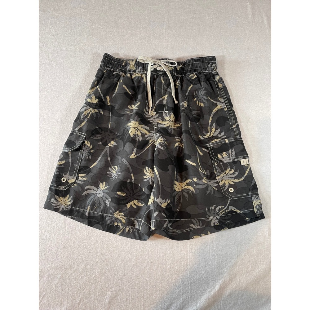 Caribbean Joe Mens Camo Palm Tree Swim Trunks Grey Cargo Board Shorts Size M